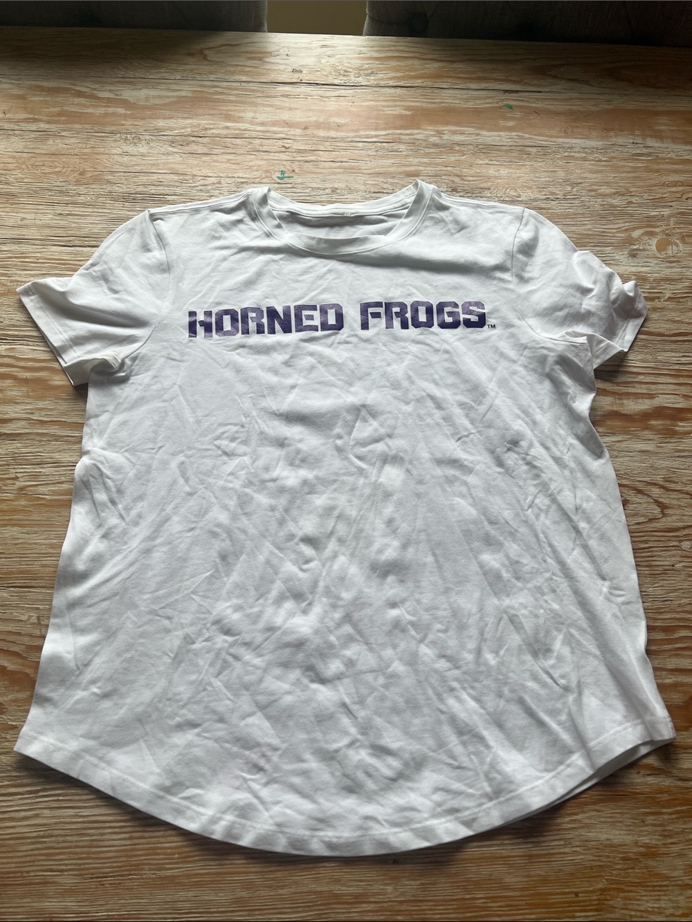 lululemon athletica White "Horned Frogs" Short Sleeve Tee with Purple Lettering